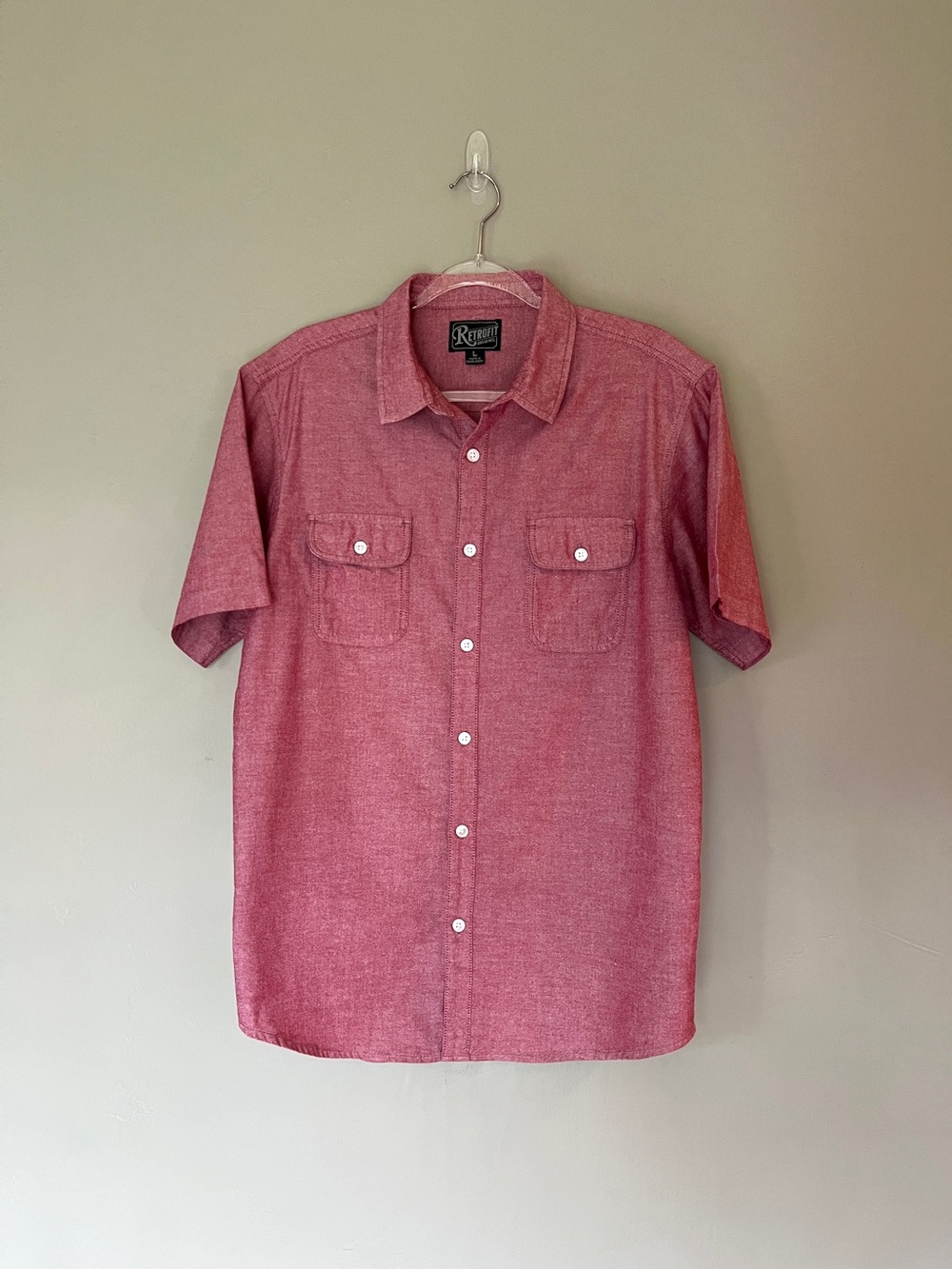Retrofit Brand Mfg Red Short Sleeve 100% Cotton Button Down Shirt L